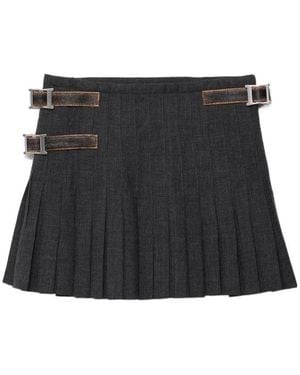 Prada Pleated Rush Stitch Wool Miniskirt - Black