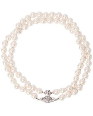 Vivienne Westwood Orb Logo Beaded Choker Necklace - White