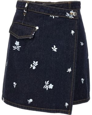 Lanvin All-Over Embroidered Asymmetric Mini Skirt - Blue