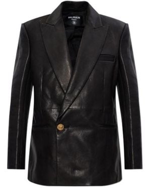 Balmain Single-Breasted Leather Blazer - Black