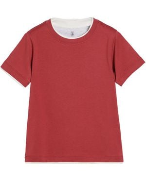 Brunello Cucinelli Cotton Jersey T-Shirt With Faux-Layering - Red