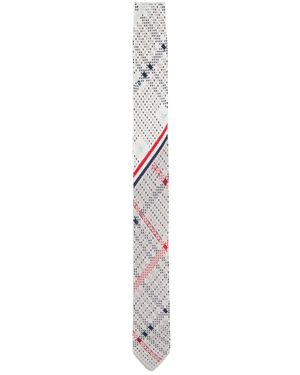 Thom Browne Plaid Check Silk Knit Rwb Tie - White