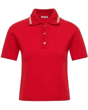 Moncler Cotton Knit Polo Shirt - Red
