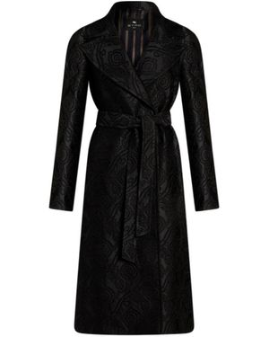 Etro Chenille Jacquard Belted Coat - Black