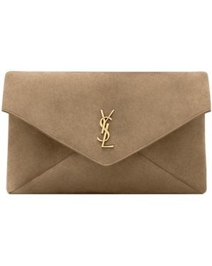 Saint Laurent Cassandre Large Suede Envelope Bag - Natural