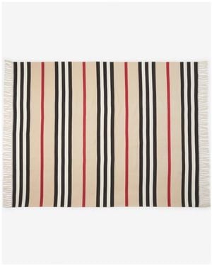 Burberry Striped Intarsia Fringed Scarf - White