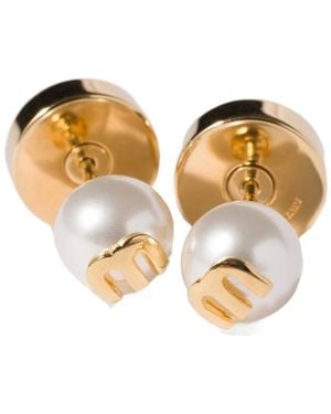 Miu Miu Metal And Pearl Earrings - Metallic
