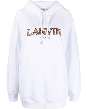 Lanvin Logo Embroidered Drawstring Hoodie - White