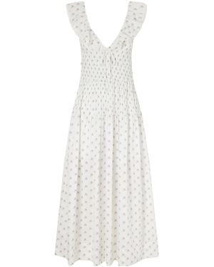Doen Sorina Tiered Embroidered Floral-Print Organic Cotton Midi Dress - White