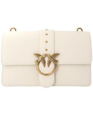 Pinko Logo-Plaque Leather Satchel Bag - Natural