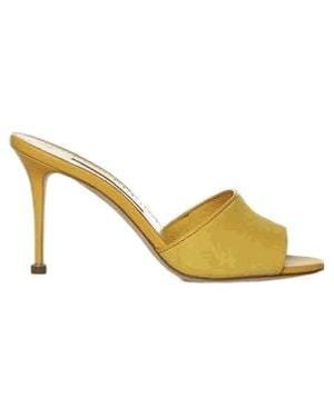 Manolo Blahnik Peep Toe 90Mm Mules - Metallic