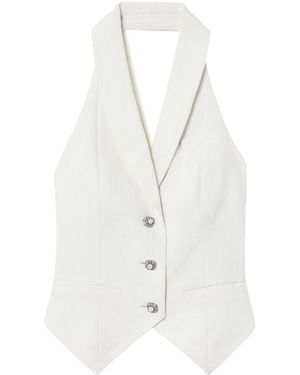 Self-Portrait Cream Linen Blend Waistcoat - White