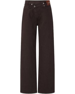 Liu Jo Straight Pants With Asymmetrical Waistband - Brown