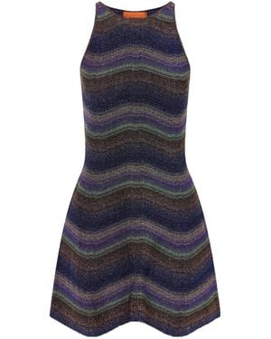 Missoni Metallic Striped Crochet-Knit Mini Dress - Blue