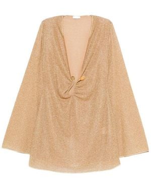 Oséree Oséree Lurex Plunge Mini Dress - Natural