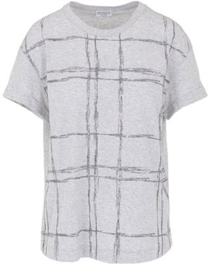 Brunello Cucinelli Chequered Short-Sleeved T-Shirt - White