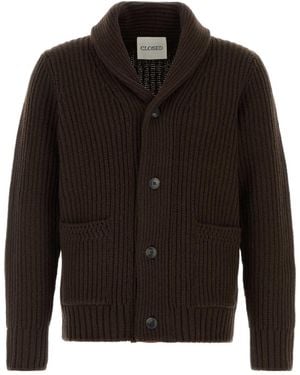 Closed Ribbed Shawl-Collar Cardigan - Black