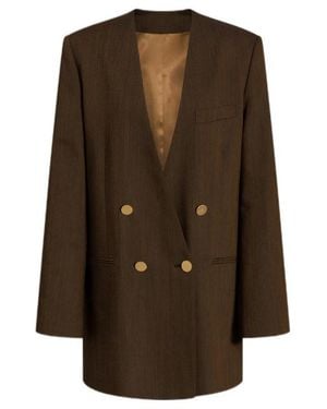 Alberta Ferretti Chest-Pocket Double-Breasted Blazer - Brown