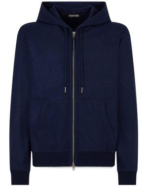 Tom Ford Zip-Up Drawstring Hoodie - Blue