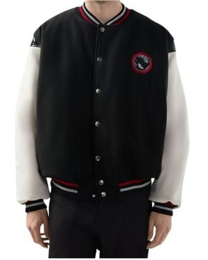 Gcds Logo Detailed Snapped Bomber Jacket - Black
