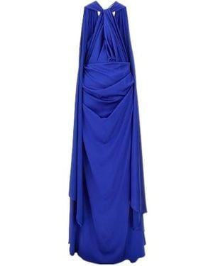 Talbot Runhof Satin Long Dress With Integrated Cape - Blue