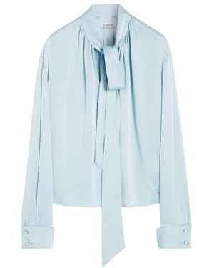 Lanvin Ribbon-Fastened Long-Sleeved Satin Blouse - Blue