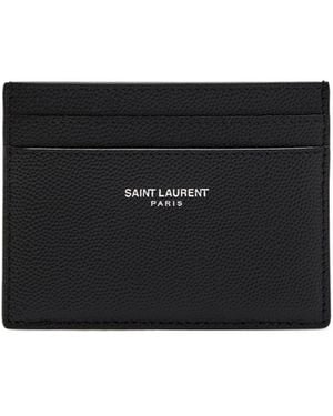 Saint Laurent Logo Pebbled Leather Card Holder - Black