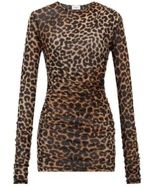 Saint Laurent Leopard-Print Crewneck Mini Dress - Brown