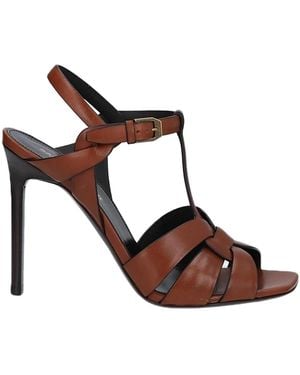 Saint Laurent Minimalist Genuine Leather High-Heeled Sandals - Brown