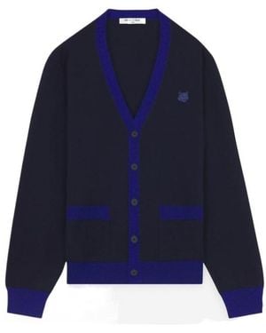 Maison Kitsuné Maison Kitsuné Bold Fox Head Patch V-Neck Cardigan - Blue