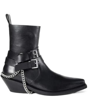 Ann Demeulemeester Kiril Santiago Buckle Chain Leather Boots - Black