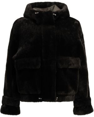 Blancha Hooded Fur Jacket - Black