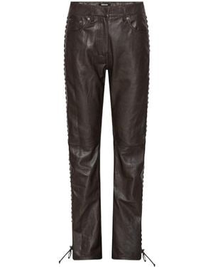ROTATE BIRGER CHRISTENSEN Straight-Leg Laced-Detail Leather Trousers - Grey