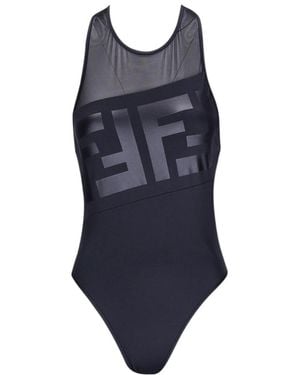 Fendi Logo One-Piece Swimsuit - Blue
