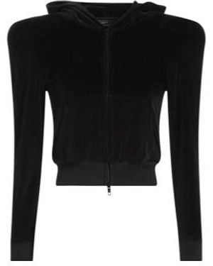 Balenciaga Cropped Velour Hooded Jacket - Black