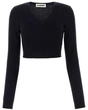 Jil Sander V-Neck Knitted Crop Top - Black