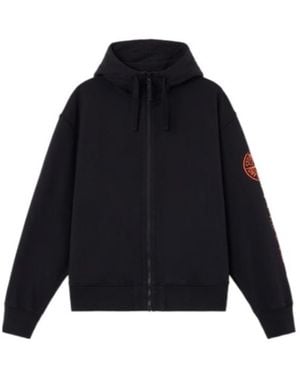 Stone Island Logo-Print Zip-Up Hoodie - Blue