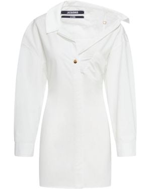 Jacquemus La Mini Robe Asymmetric Neck Mini Dress - White
