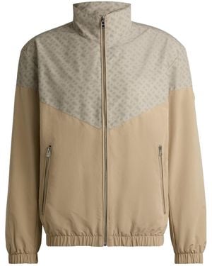 BOSS High Collar Long Sleeve Casual Jacket - Natural