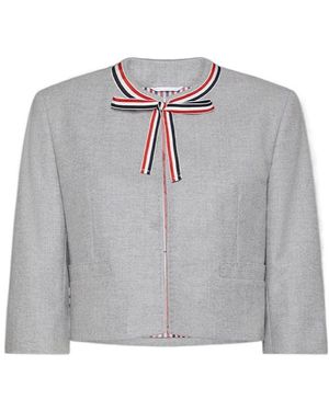 Thom Browne Flannel Cropped Jacket - Grey