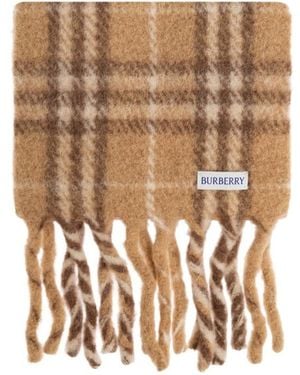 Burberry Narrow Check Alpaca Wool Blend Scarf - Natural
