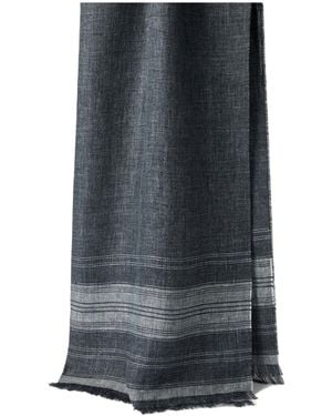 Brunello Cucinelli Embroidered-Detail Striped Linen Scarf - Gray