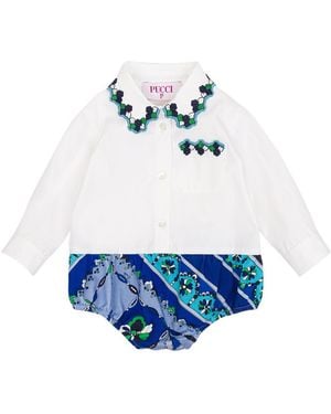 PUCCI Junior Fontane Printed Shirt Romper - White