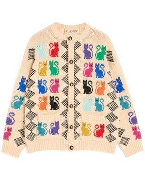 Valentino Animal Patterned Button-Up Cardigan - White
