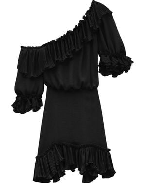 Saint Laurent Asymmetric Ruffled Mini Dress - Black