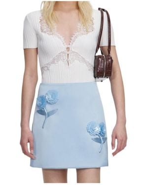 Self-Portrait Floral Appliqué Mini Skirt - Blue
