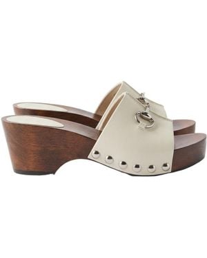 Gucci Studded Horsebit Heeled Sandals - White