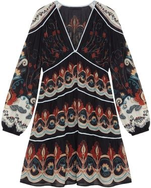 FARM Rio Long-Sleeve V-Neck Dress - Black