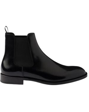 Prada Brushed Leather Chelsea Boots - Black