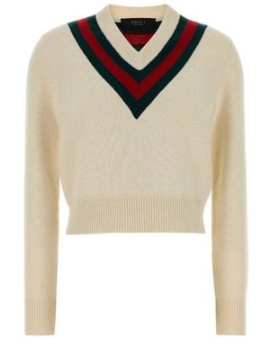 Gucci Web Detailed Fine Knit Jumper - Natural